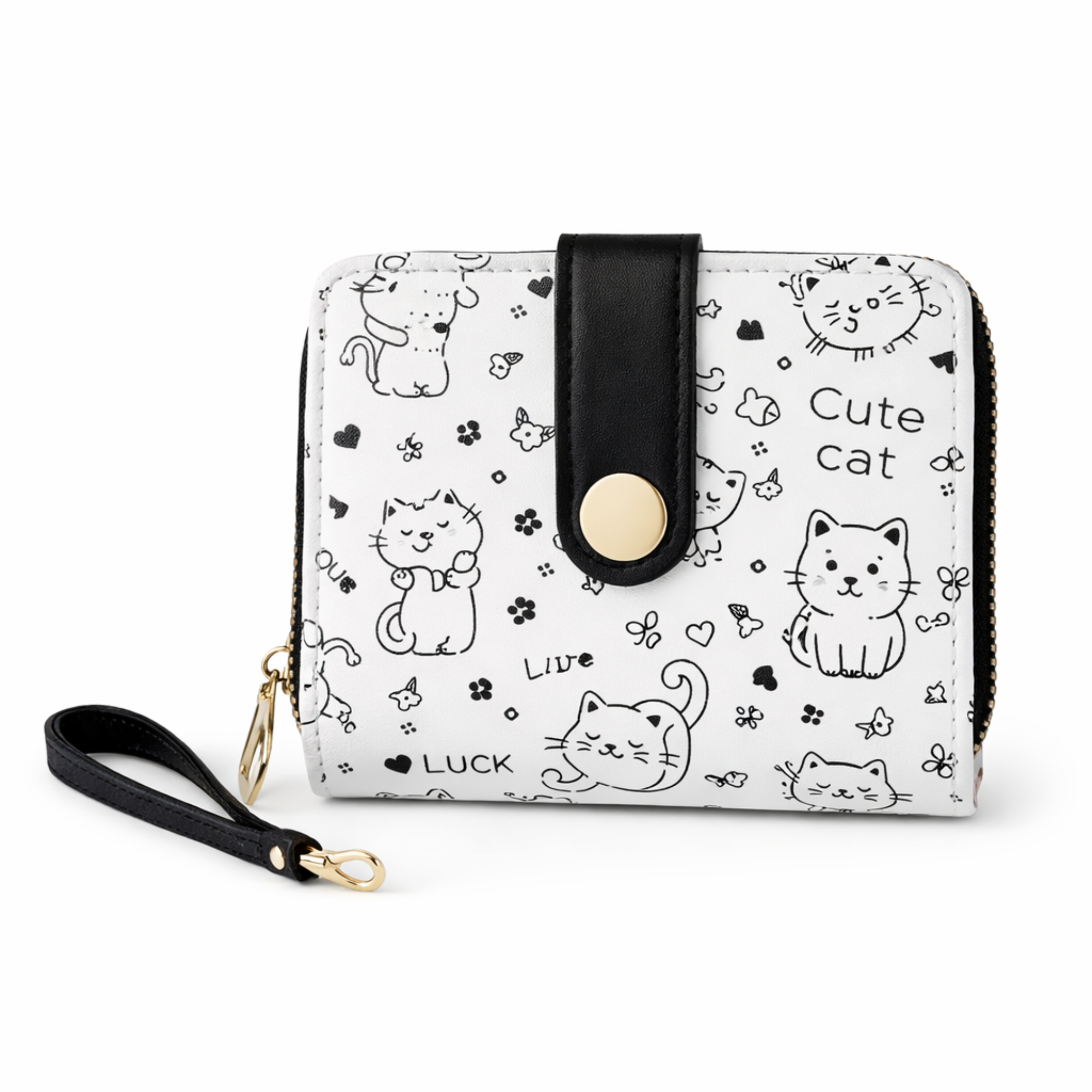 Cat Print Wallet – Green / Black