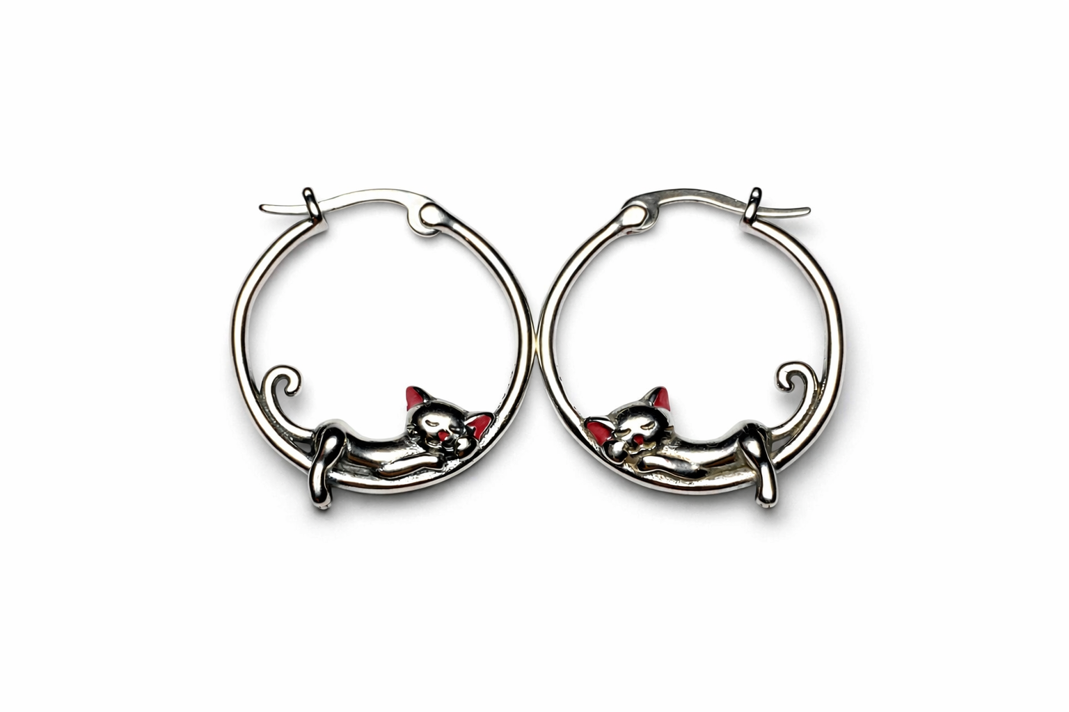 Sterling Silver Cat Hoop Earrings