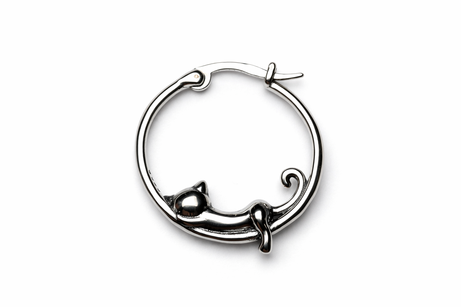 Sterling Silver Cat Hoop Earrings